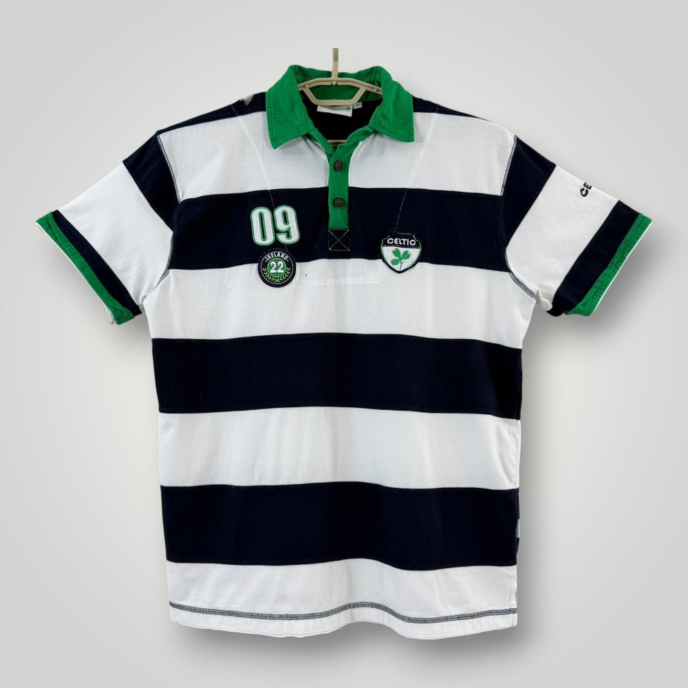 Vintage Lansdowne Rugby Polo Mens XL Ireland Green Navy Stripe Cotton Shirt